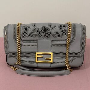 Fendi Grey Lace Baguette Bag